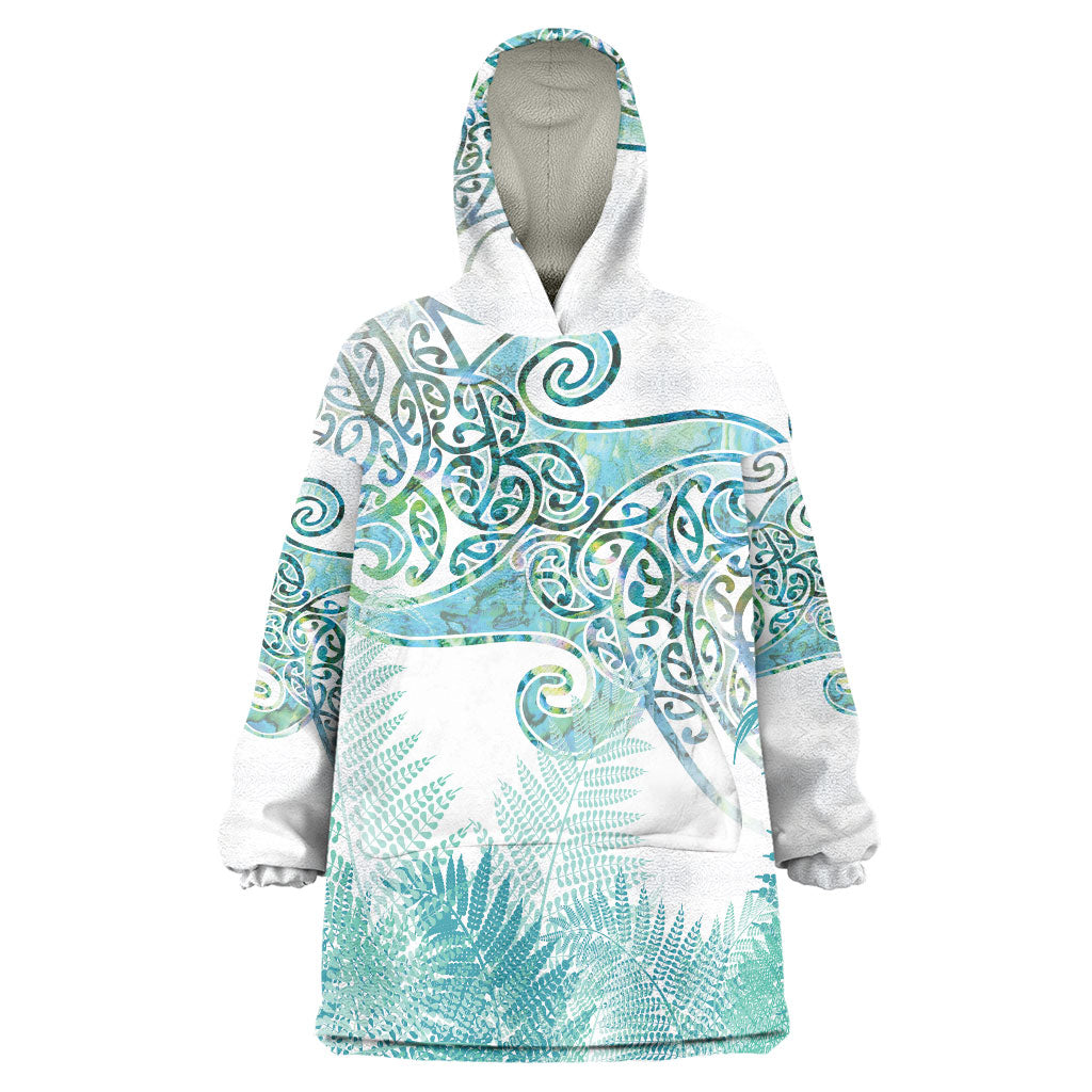 Aotearoa Maori Koru Curves Wearable Blanket Hoodie Mossy Paua Shell