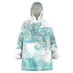 Aotearoa Maori Koru Curves Wearable Blanket Hoodie Mossy Paua Shell