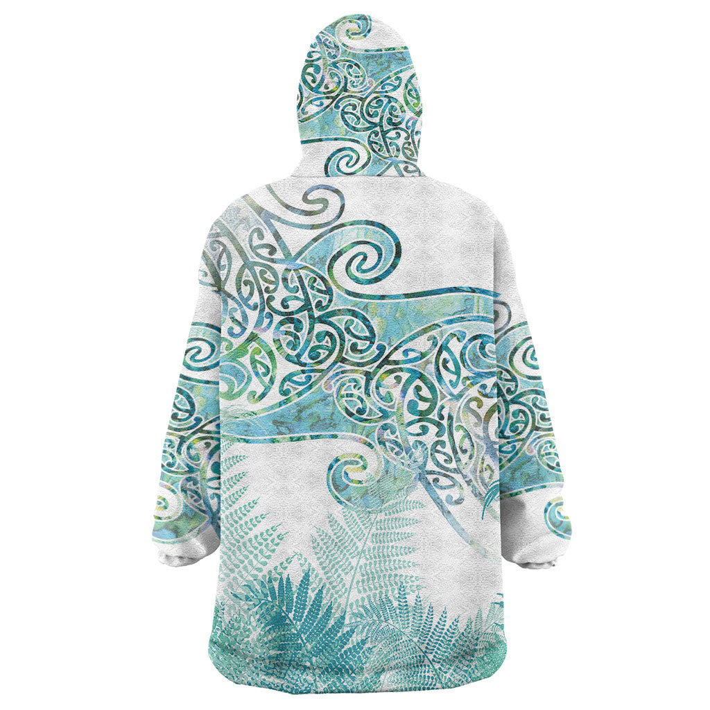 Aotearoa Maori Koru Curves Wearable Blanket Hoodie Mossy Paua Shell
