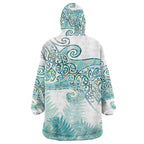 Aotearoa Maori Koru Curves Wearable Blanket Hoodie Mossy Paua Shell