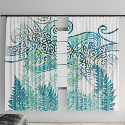 Aotearoa Maori Koru Curves Window Curtain Mossy Paua Shell