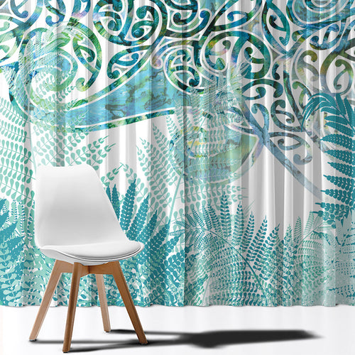 Aotearoa Maori Koru Curves Window Curtain Mossy Paua Shell