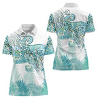 Aotearoa Maori Koru Curves Women Polo Shirt Mossy Paua Shell