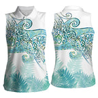 Aotearoa Maori Koru Curves Women Sleeveless Polo Shirt Mossy Paua Shell