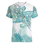Aotearoa Maori Koru Curves Women V-Neck T-Shirt Mossy Paua Shell