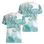 Aotearoa Maori Koru Curves Women V-Neck T-Shirt Mossy Paua Shell