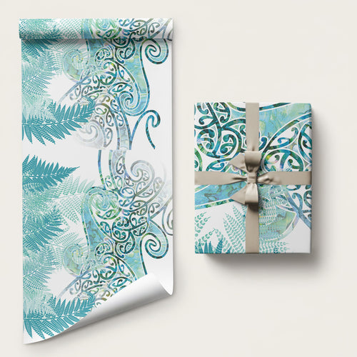 Aotearoa Maori Koru Curves Wrapping Paper Mossy Paua Shell