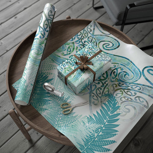 Aotearoa Maori Koru Curves Wrapping Paper Mossy Paua Shell