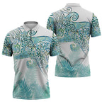 Aotearoa Maori Koru Curves Zipper Polo Shirt Mossy Paua Shell