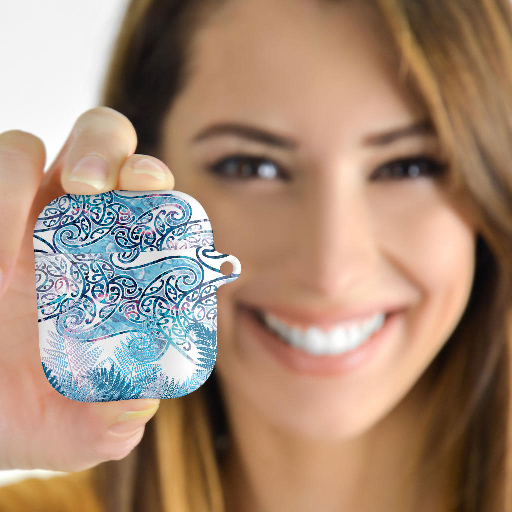 Aotearoa Maori Koru Curves AirPods Case Aqua Paua Shell