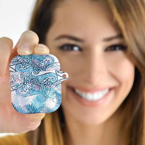 Aotearoa Maori Koru Curves AirPods Case Aqua Paua Shell