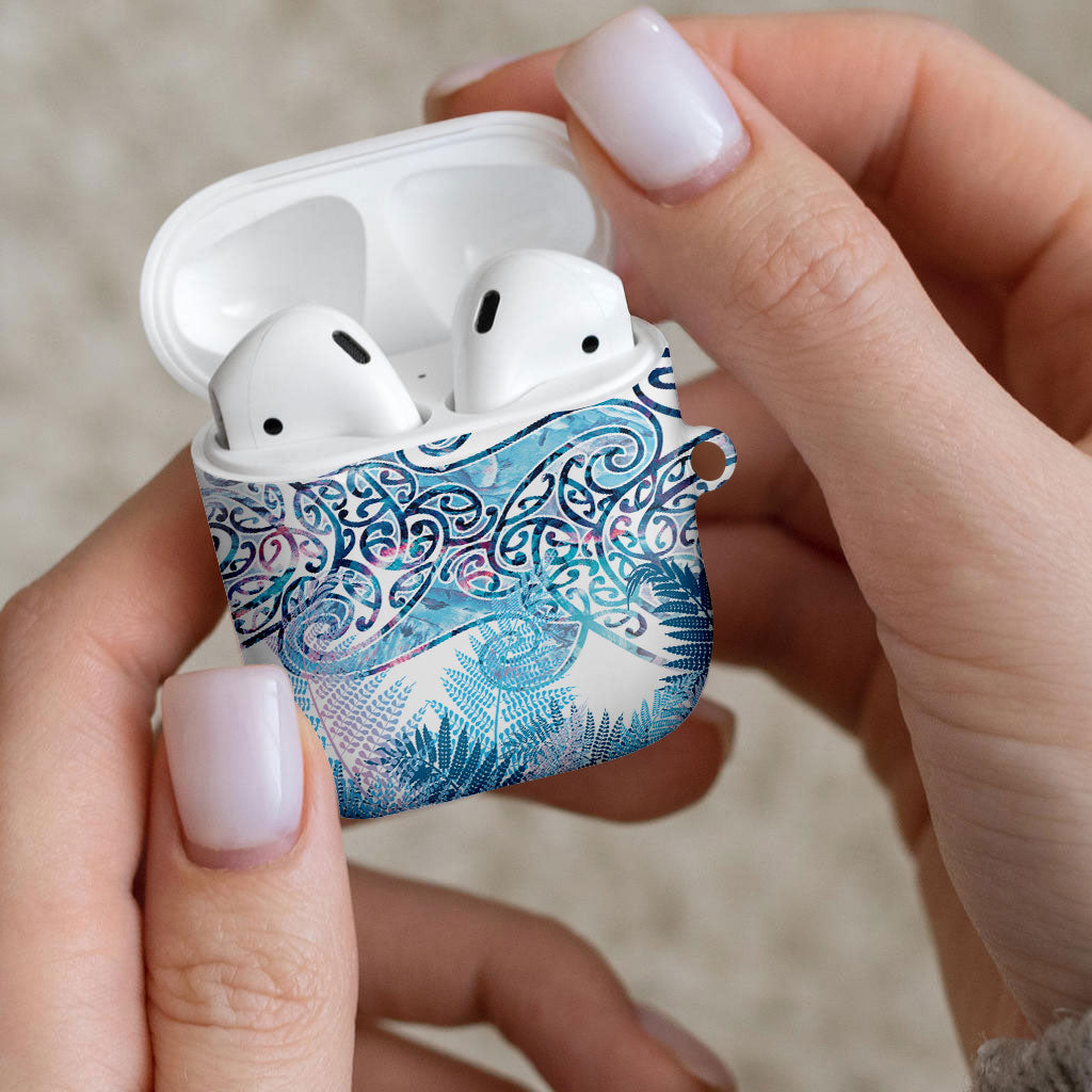 Aotearoa Maori Koru Curves AirPods Case Aqua Paua Shell