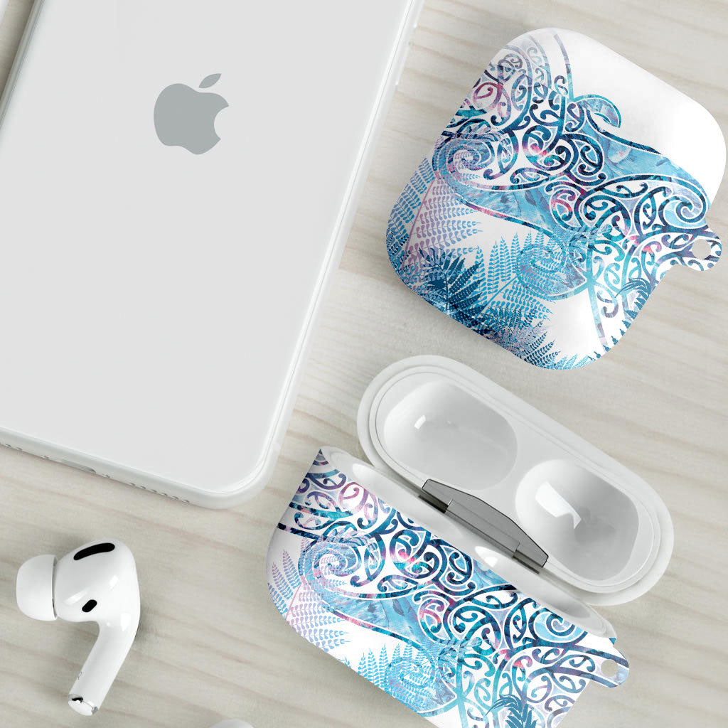 Aotearoa Maori Koru Curves AirPods Case Aqua Paua Shell