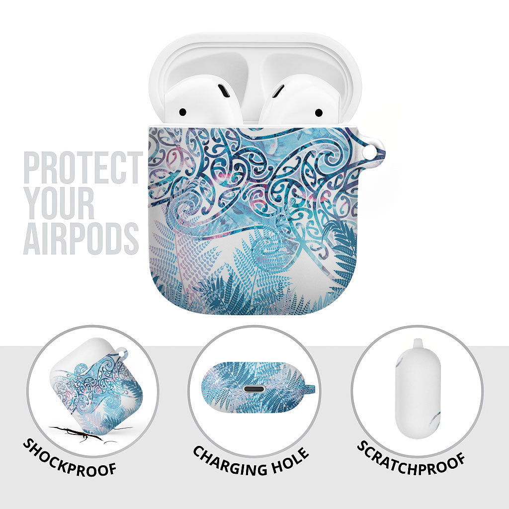 Aotearoa Maori Koru Curves AirPods Case Aqua Paua Shell