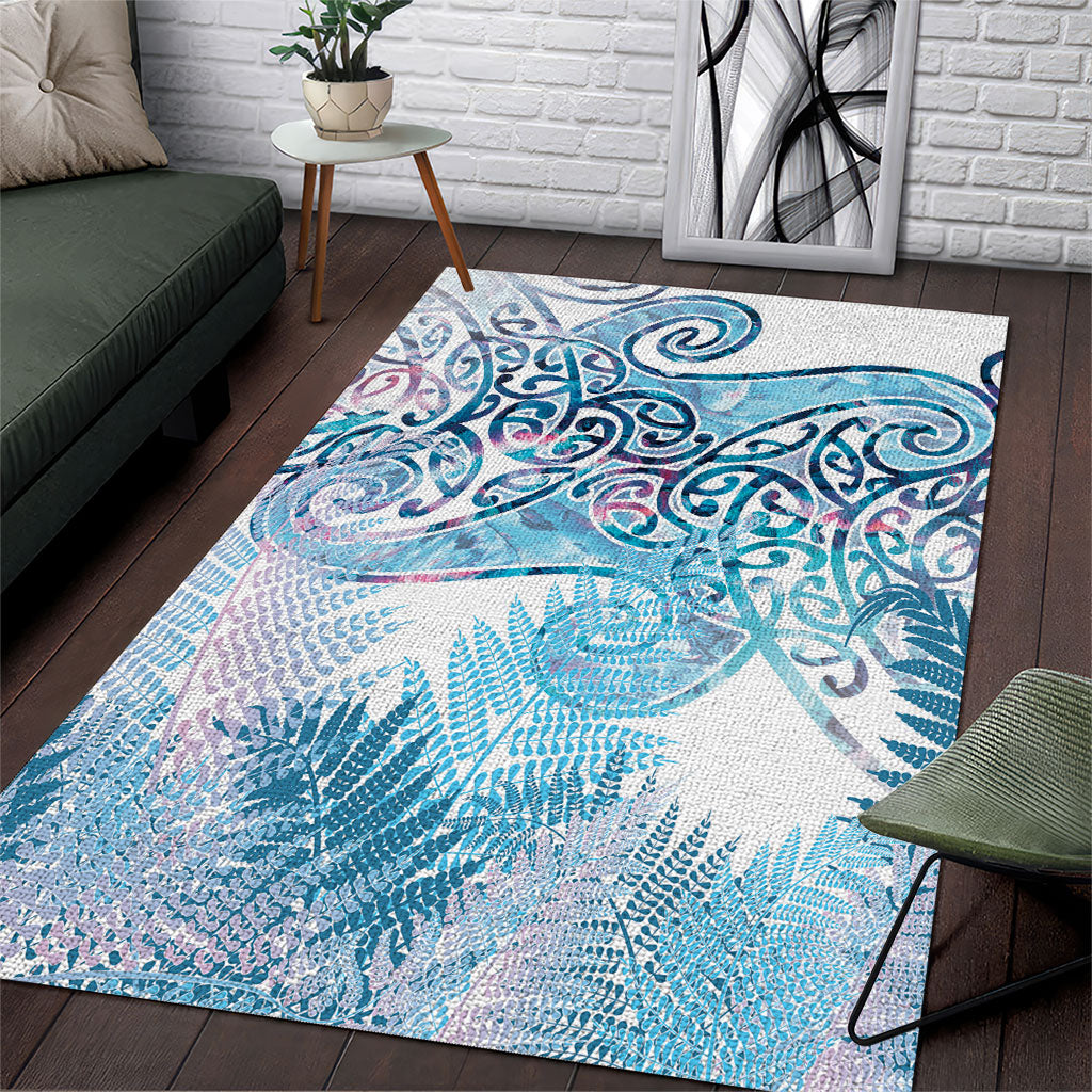 Aotearoa Maori Koru Curves Area Rug Aqua Paua Shell