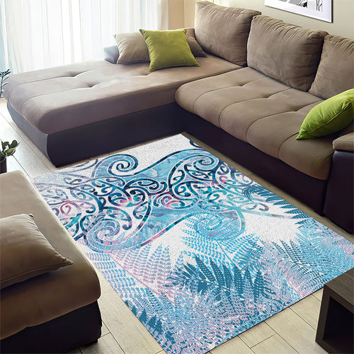 Aotearoa Maori Koru Curves Area Rug Aqua Paua Shell