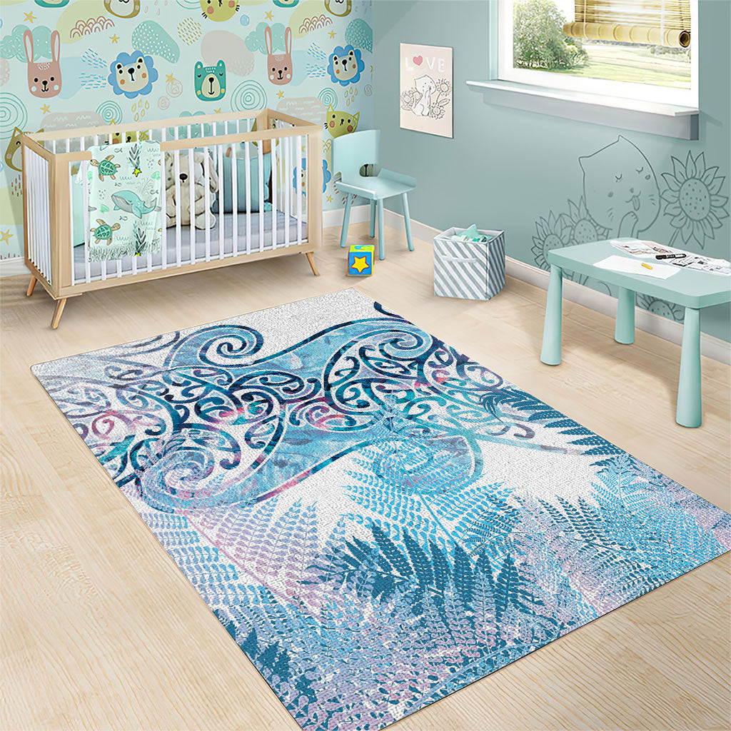 Aotearoa Maori Koru Curves Area Rug Aqua Paua Shell
