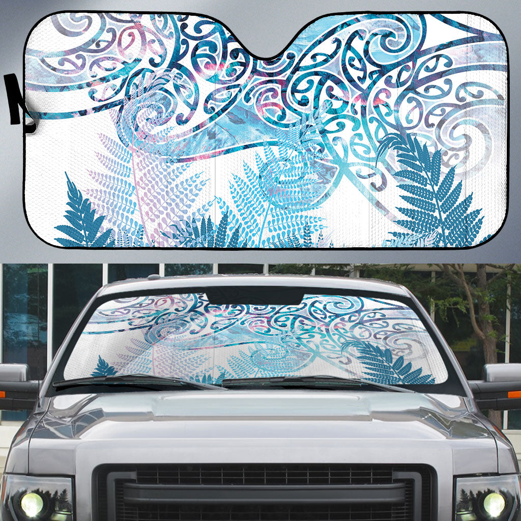 Aotearoa Maori Koru Curves Auto Sun Shade Aqua Paua Shell