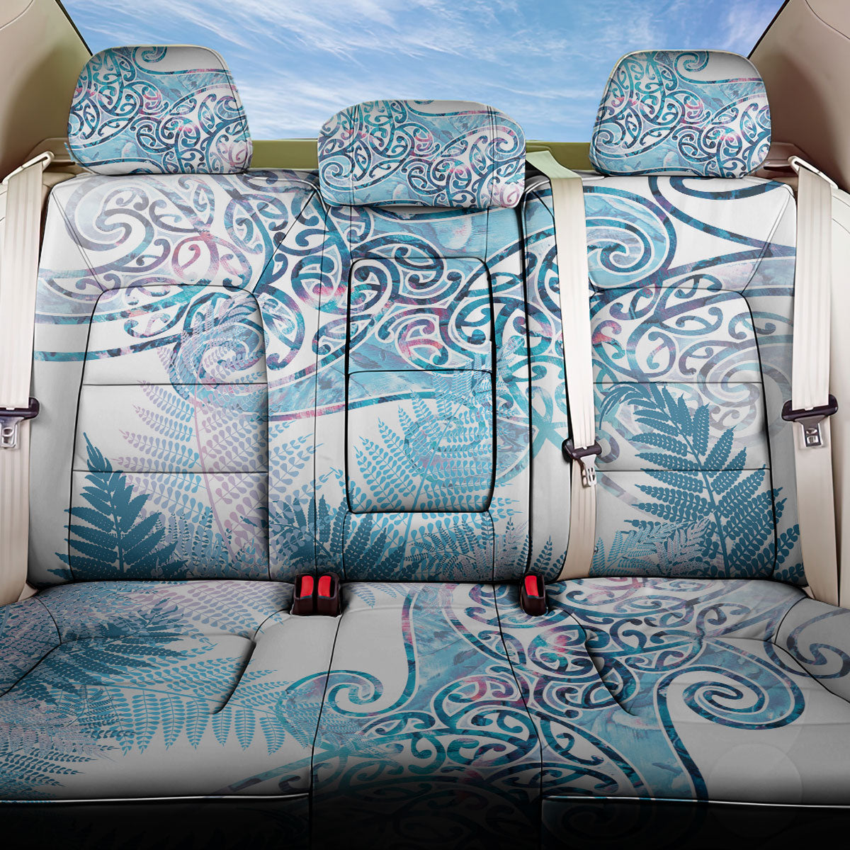 Aotearoa Maori Koru Curves Back Car Seat Cover Aqua Paua Shell