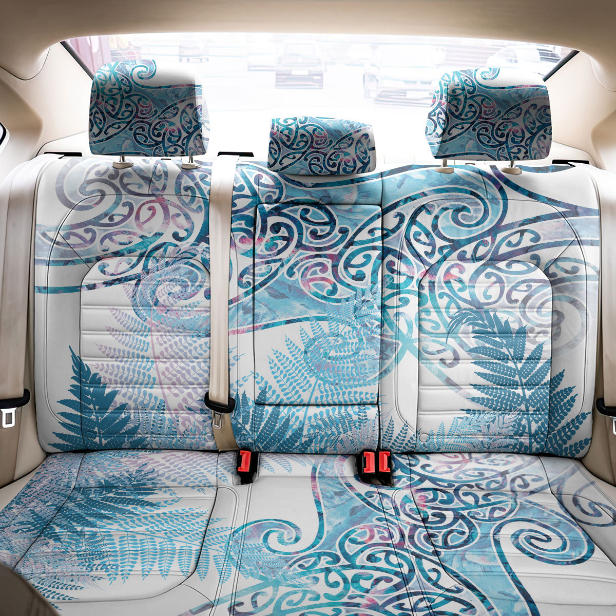 Aotearoa Maori Koru Curves Back Car Seat Cover Aqua Paua Shell