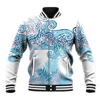 Aotearoa Maori Koru Curves Baseball Jacket Aqua Paua Shell