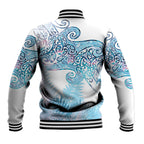 Aotearoa Maori Koru Curves Baseball Jacket Aqua Paua Shell