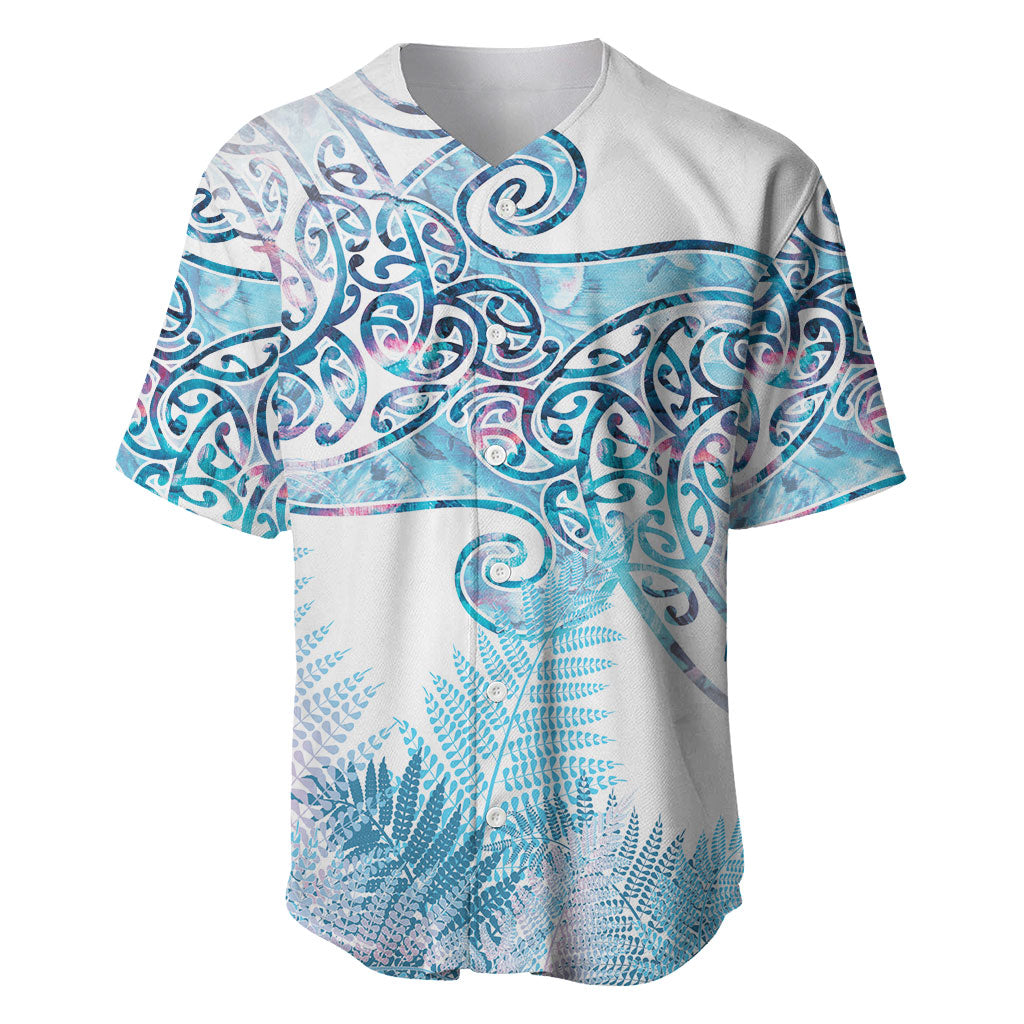 Aotearoa Maori Koru Curves Baseball Jersey Aqua Paua Shell