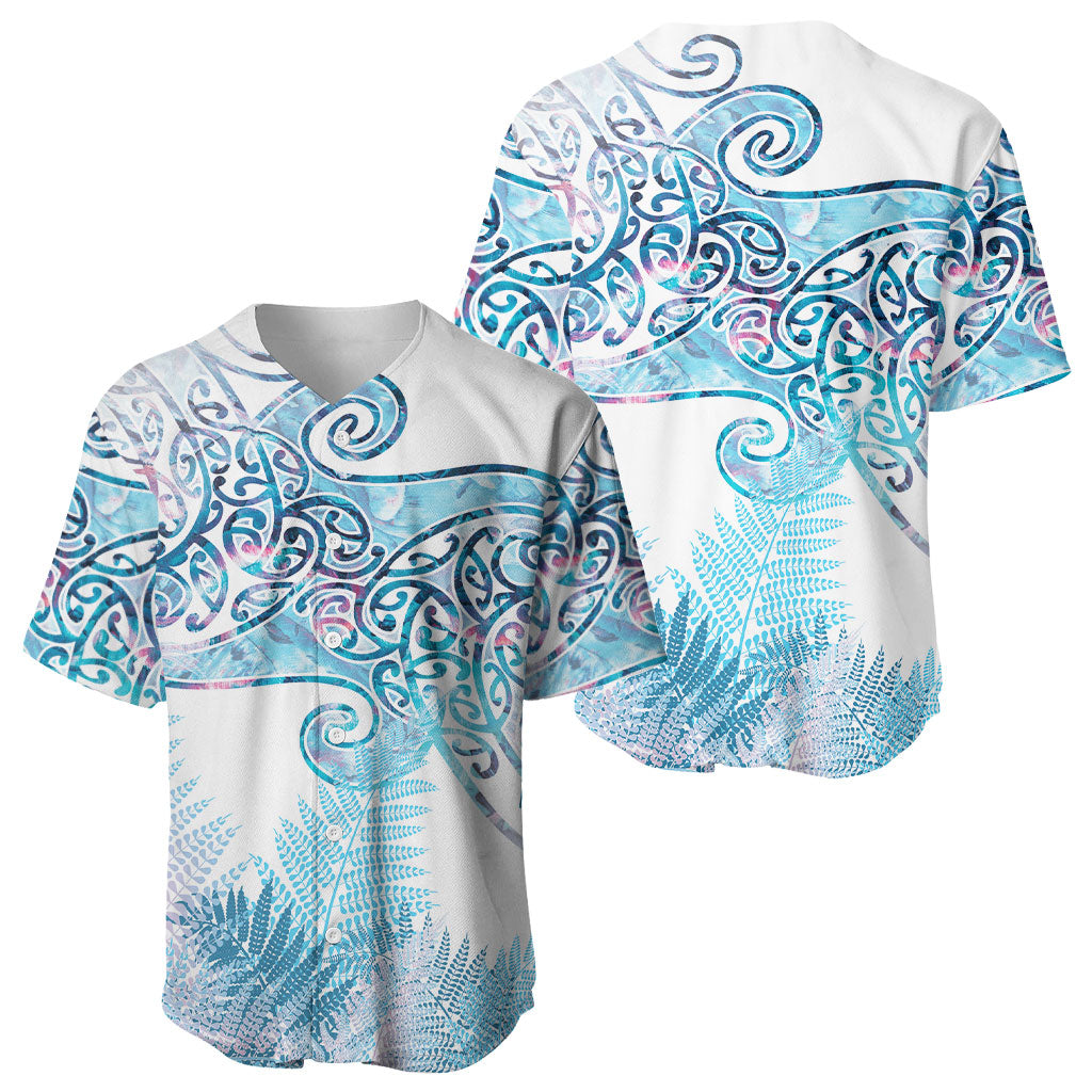 Aotearoa Maori Koru Curves Baseball Jersey Aqua Paua Shell