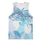 Aotearoa Maori Koru Curves Basketball Jersey Aqua Paua Shell
