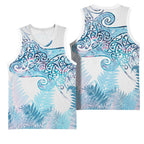 Aotearoa Maori Koru Curves Basketball Jersey Aqua Paua Shell