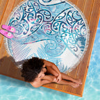 Aotearoa Maori Koru Curves Beach Blanket Aqua Paua Shell