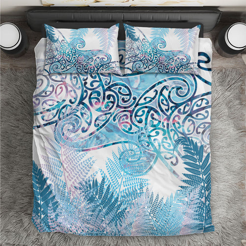 Aotearoa Maori Koru Curves Bedding Set Aqua Paua Shell