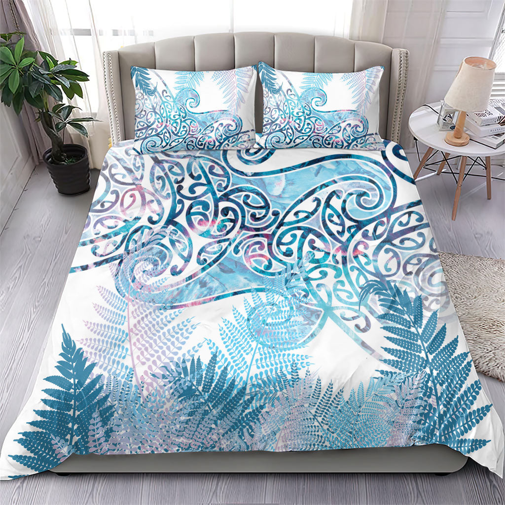 Aotearoa Maori Koru Curves Bedding Set Aqua Paua Shell
