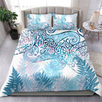 Aotearoa Maori Koru Curves Bedding Set Aqua Paua Shell