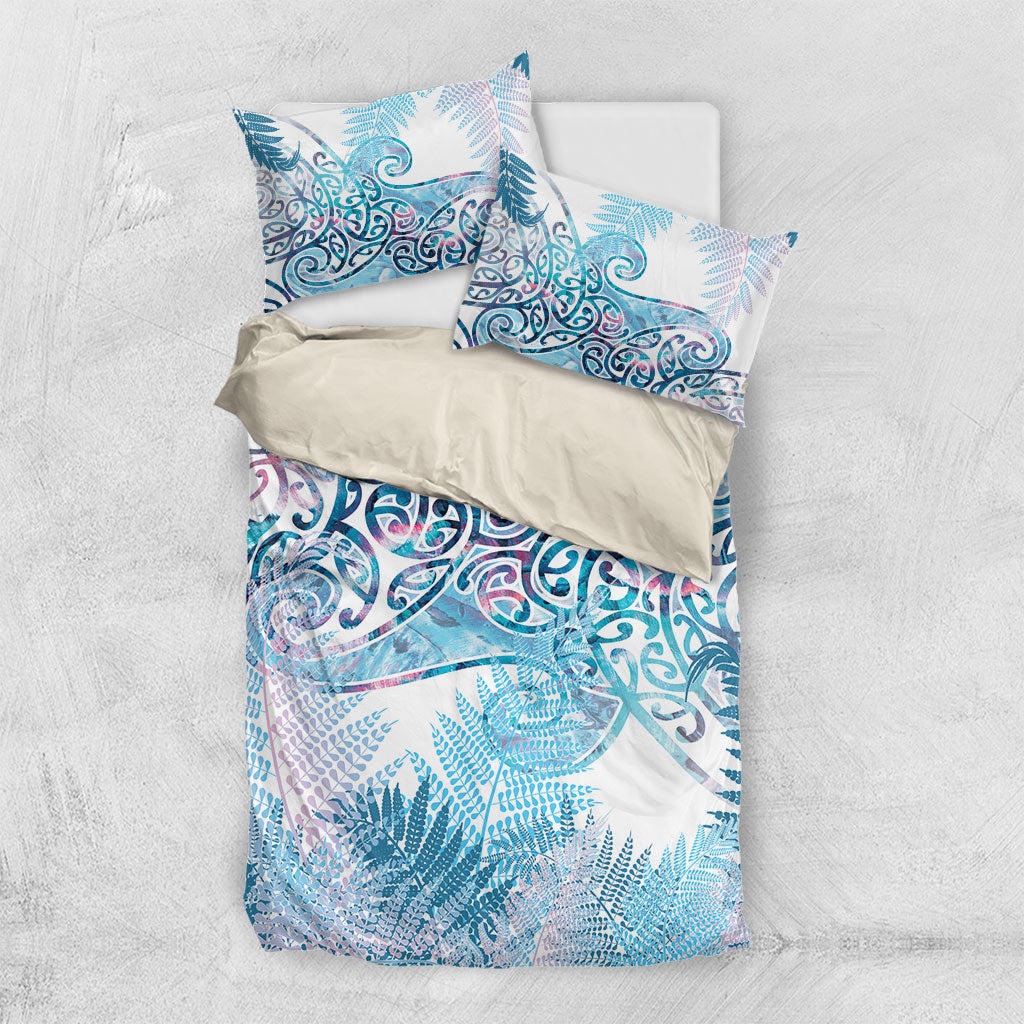 Aotearoa Maori Koru Curves Bedding Set Aqua Paua Shell