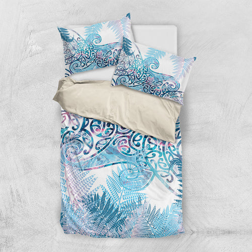 Aotearoa Maori Koru Curves Bedding Set Aqua Paua Shell