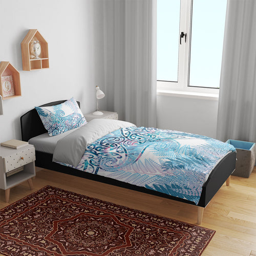 Aotearoa Maori Koru Curves Bedding Set Aqua Paua Shell