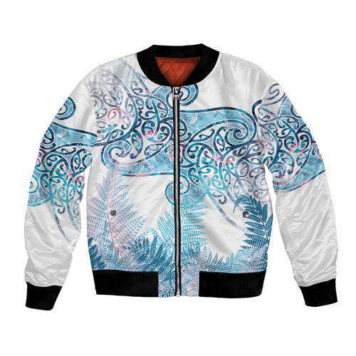 Aotearoa Maori Koru Curves Bomber Jacket Aqua Paua Shell