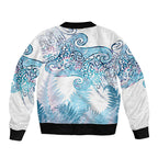 Aotearoa Maori Koru Curves Bomber Jacket Aqua Paua Shell