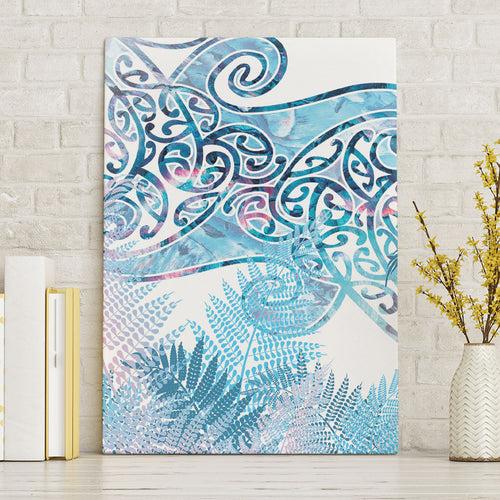 Aotearoa Maori Koru Curves Canvas Wall Art Aqua Paua Shell