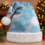 Aotearoa Maori Koru Curves Christmas Santa Hat Aqua Paua Shell