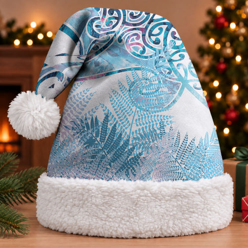 Aotearoa Maori Koru Curves Christmas Santa Hat Aqua Paua Shell