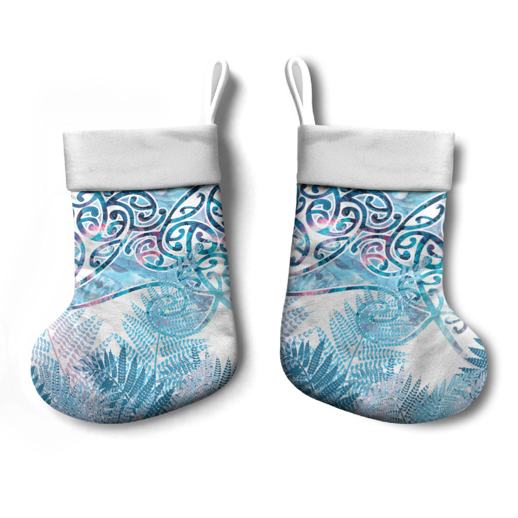 Aotearoa Maori Koru Curves Christmas Stocking Aqua Paua Shell