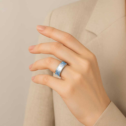 Aotearoa Maori Koru Curves Classic Ring Aqua Paua Shell
