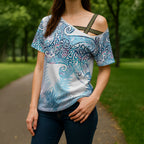 Aotearoa Maori Koru Curves Cross Shoulder Shirt Aqua Paua Shell