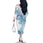 Aotearoa Maori Koru Curves Family Matching Off The Shoulder Long Sleeve Dress and Hawaiian Shirt Aqua Paua Shell