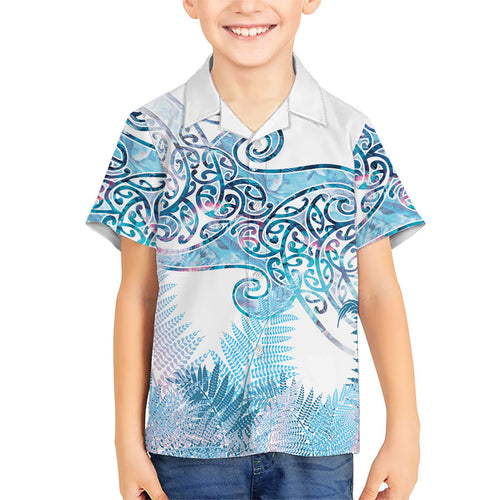 Aotearoa Maori Koru Curves Family Matching Short Sleeve Bodycon Dress and Hawaiian Shirt Aqua Paua Shell