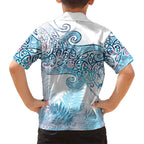 Aotearoa Maori Koru Curves Family Matching Tank Maxi Dress and Hawaiian Shirt Aqua Paua Shell