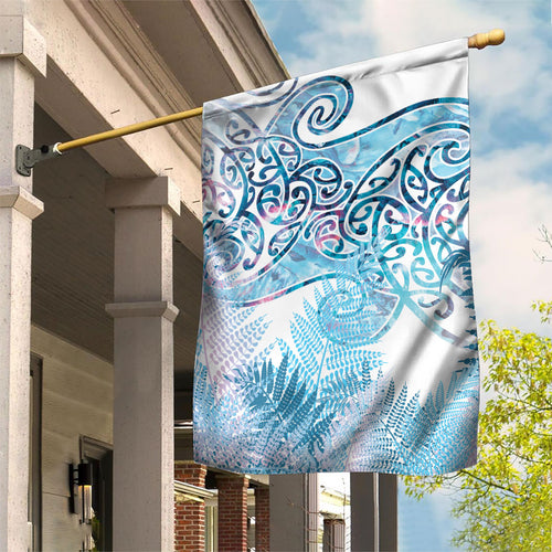 Aotearoa Maori Koru Curves Garden Flag Aqua Paua Shell