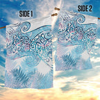 Aotearoa Maori Koru Curves Garden Flag Aqua Paua Shell